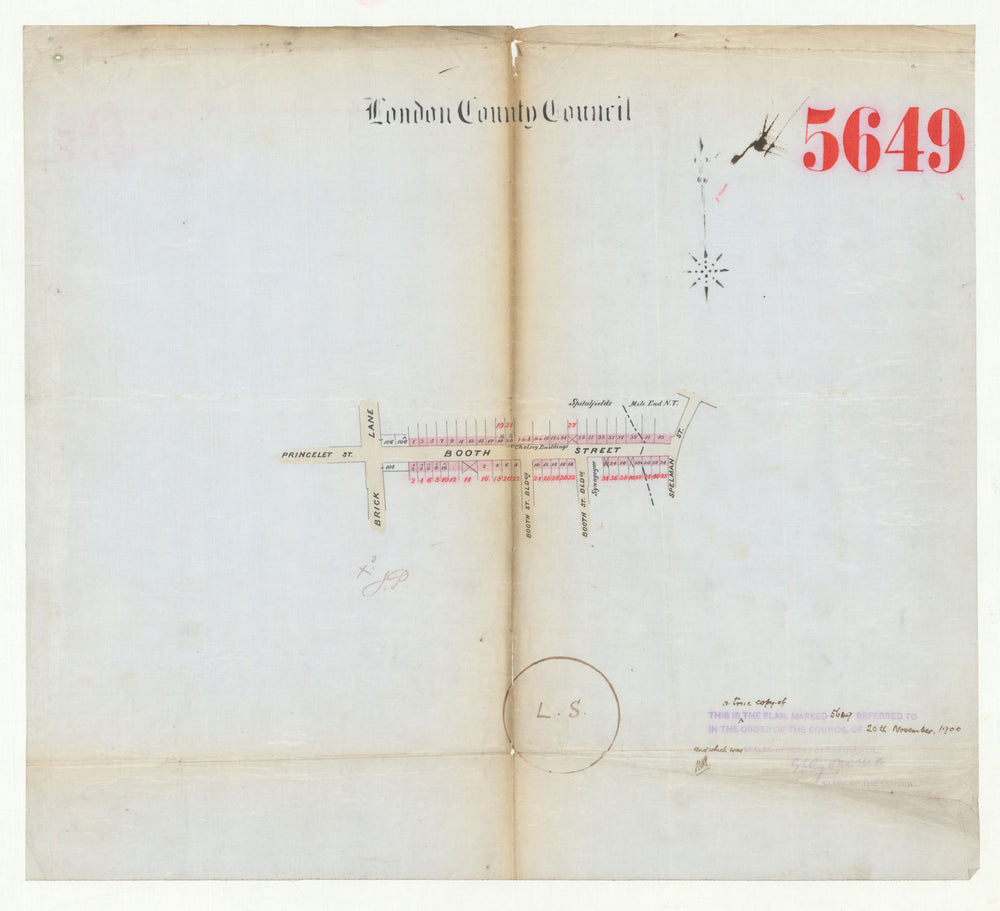 Booth (now Princelet) Street E1—renumbering—Spitalfields—Brick Lane 1900 map