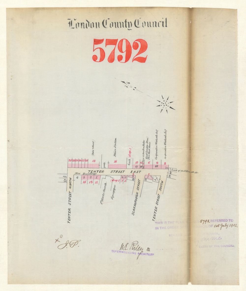 East Tenter Street E1—door renumbering—Aldgate—Scarborough Street 1902 old map
