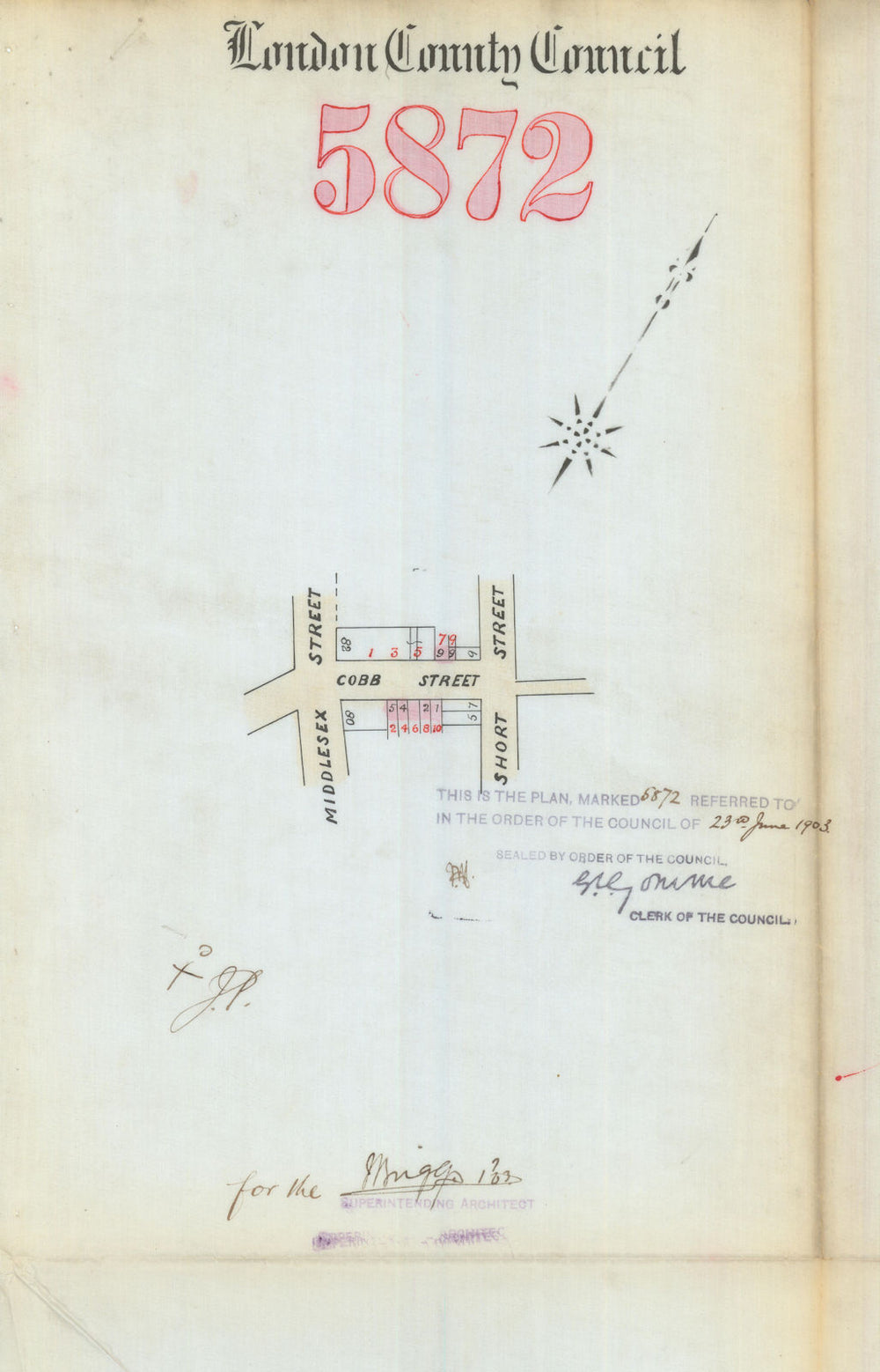 Cobb Street, Spitalfields E1—renumbering—Middlesex & Short/Leyden St 1903 map