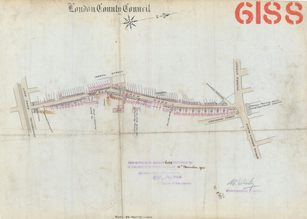Old Church Road E1—door renumbering/renaming—Commercial Rd—Stepney Way 1905 map