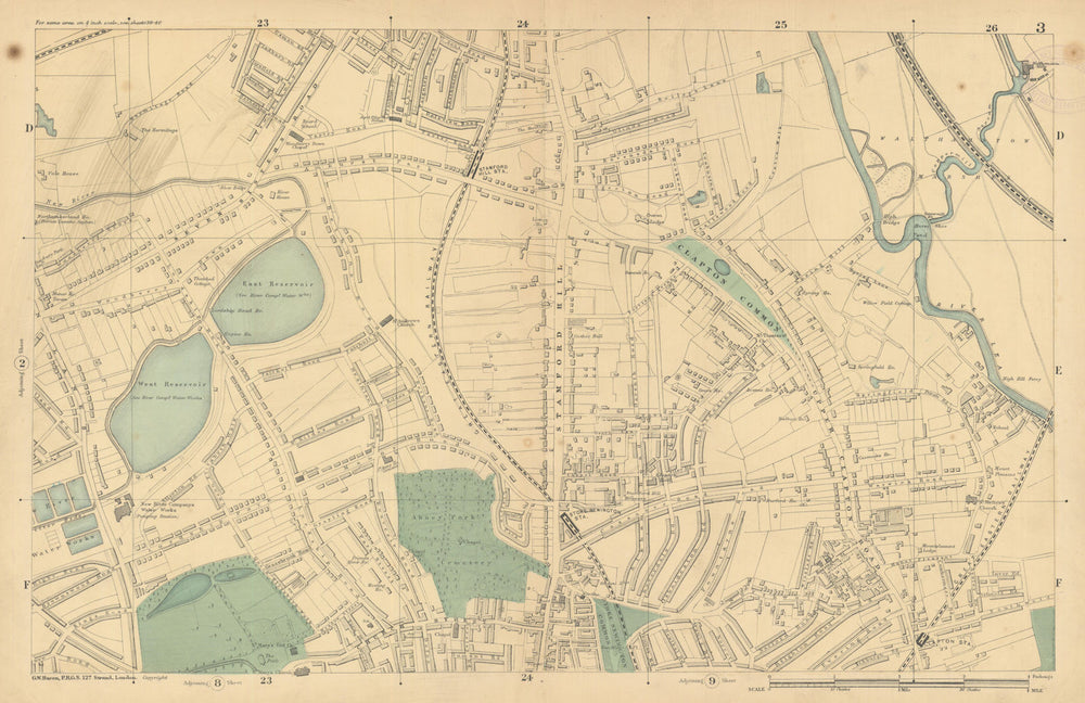 STOKE NEWINGTON Upper Clapton Stamford Hill Tottenham Manor House 1886 old map