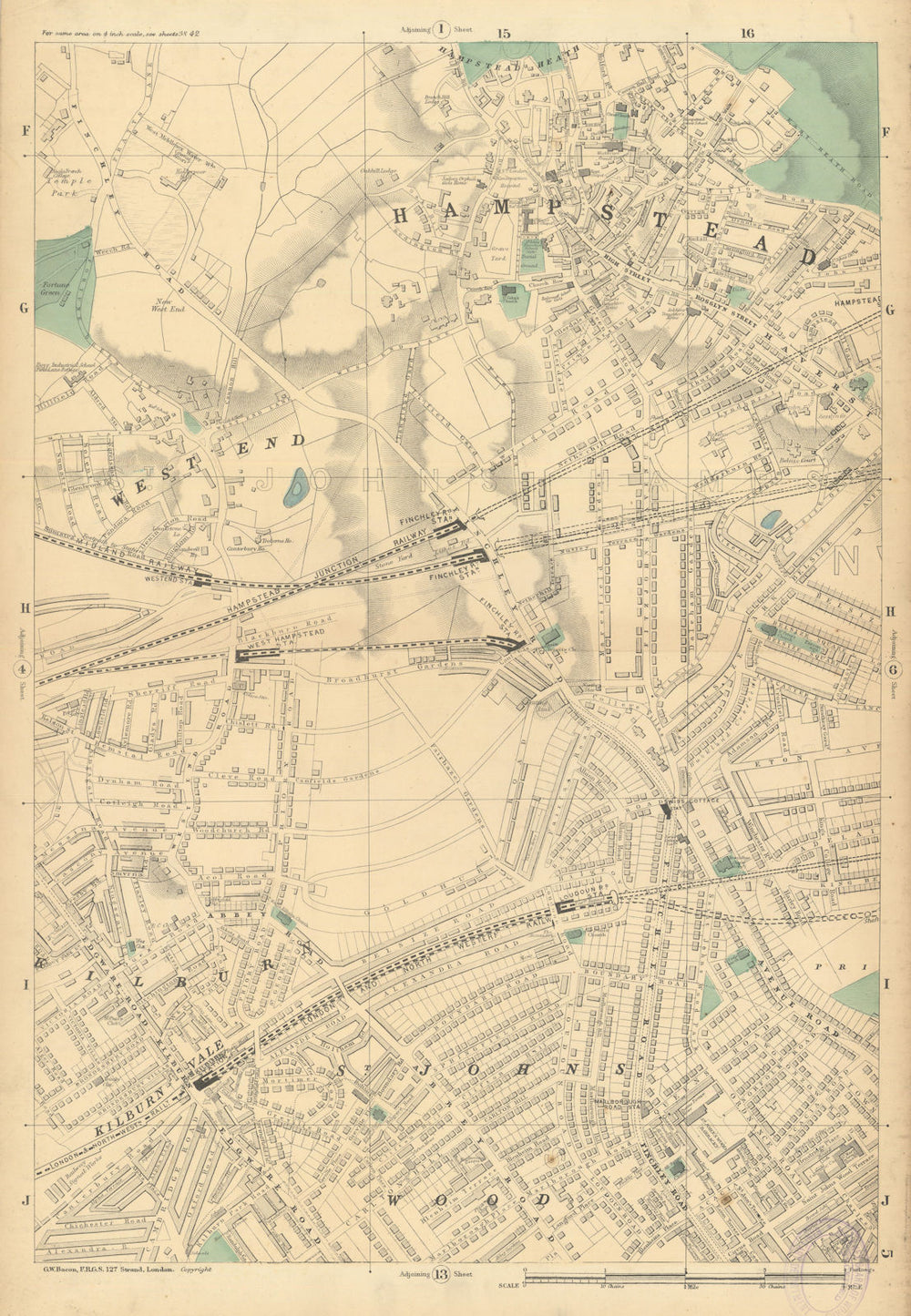 West HAMPSTEAD St. John's Wood Swiss Cottage Kilburn Finchley Road 1886 map