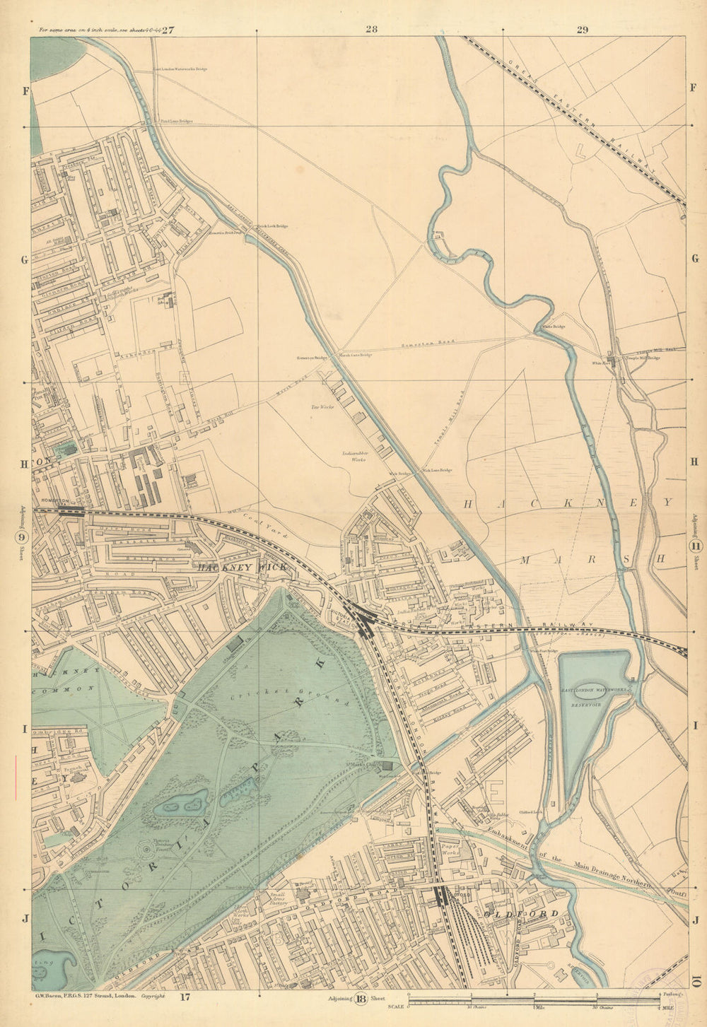 HACKNEY WICK/Marshes Victoria Park Old Ford Homerton Clapton Leyton 1886 map