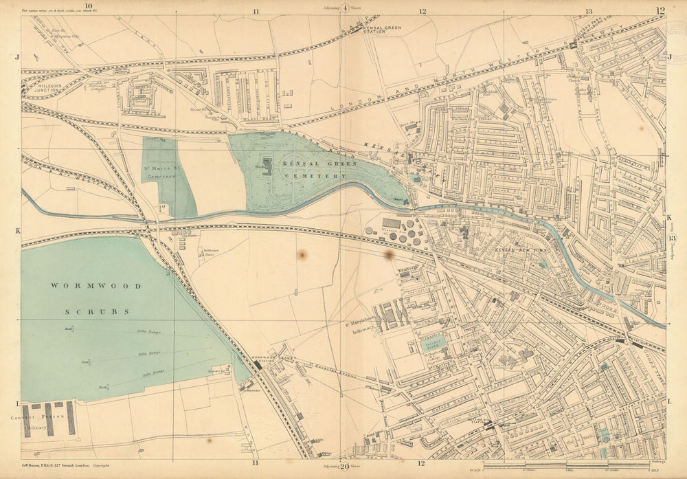 KENSAL GREEN Kilburn Maida Hill Ladbroke Grove N Kensington Queens Park 1886 map