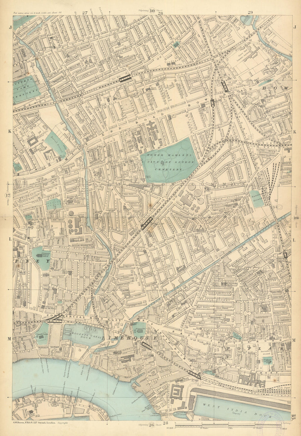 TOWER HAMLETS Bow Poplar Stepney Limehouse Mile End Bromley 1886 old map