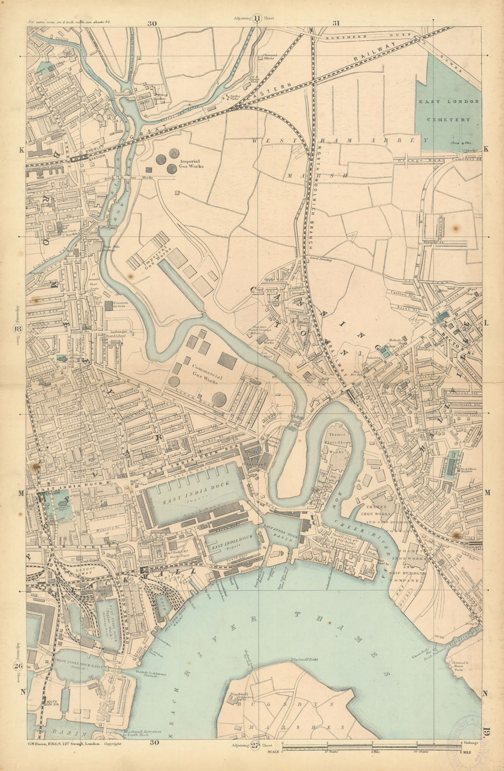 CANNING TOWN Bromley Blackwall Bow Creek River Lea West Ham Plaistow 1886 map