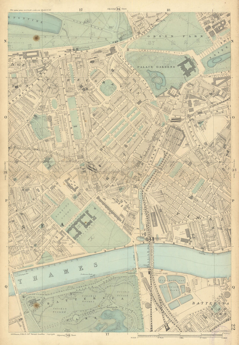 BELGRAVIA Chelsea Pimlico Battersea Park Nine Elms Brompton Victoria 1886 map