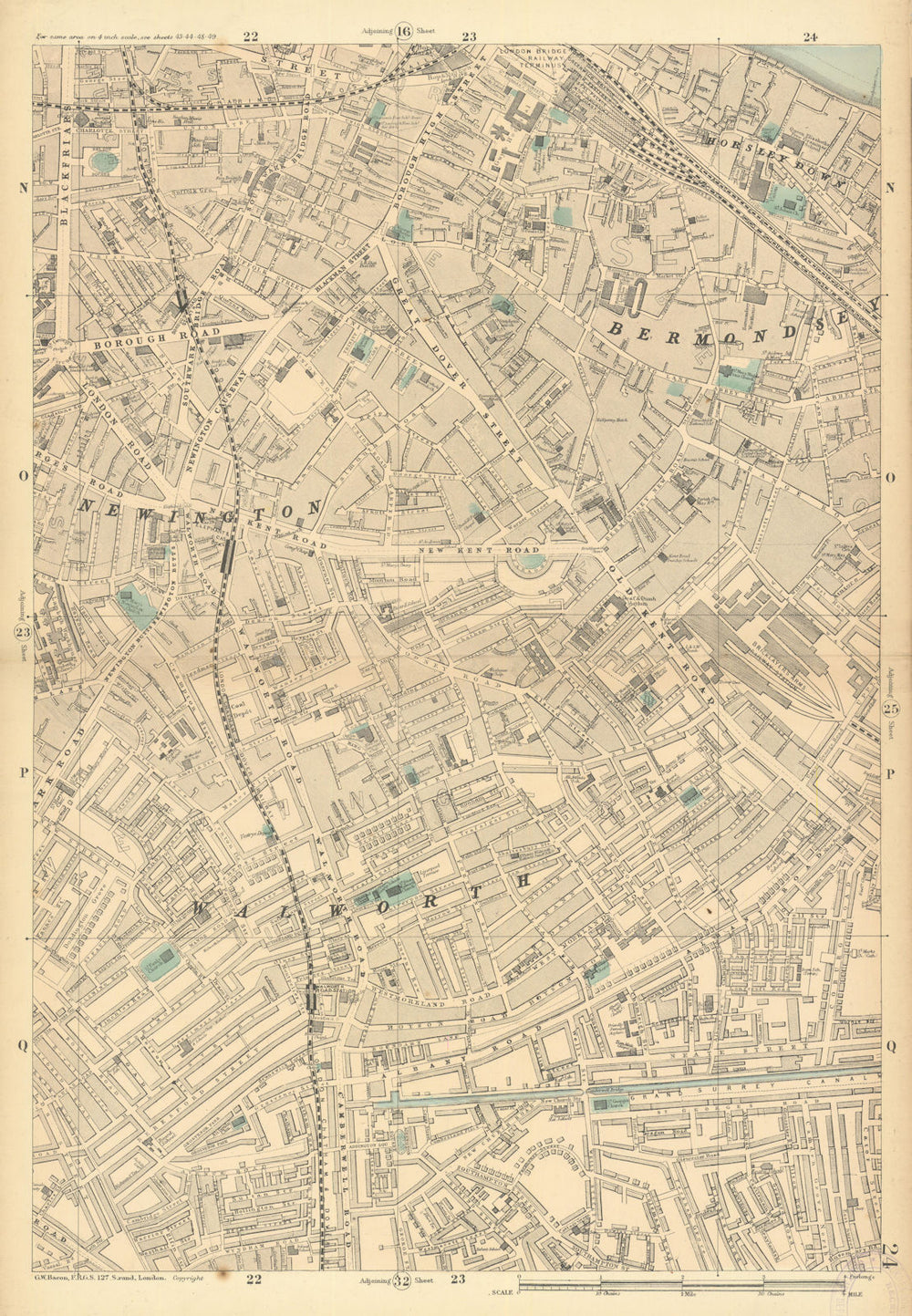 BERMONDSEY Newington Elephant & Castle Borough London Bridge Southwark 1886 map