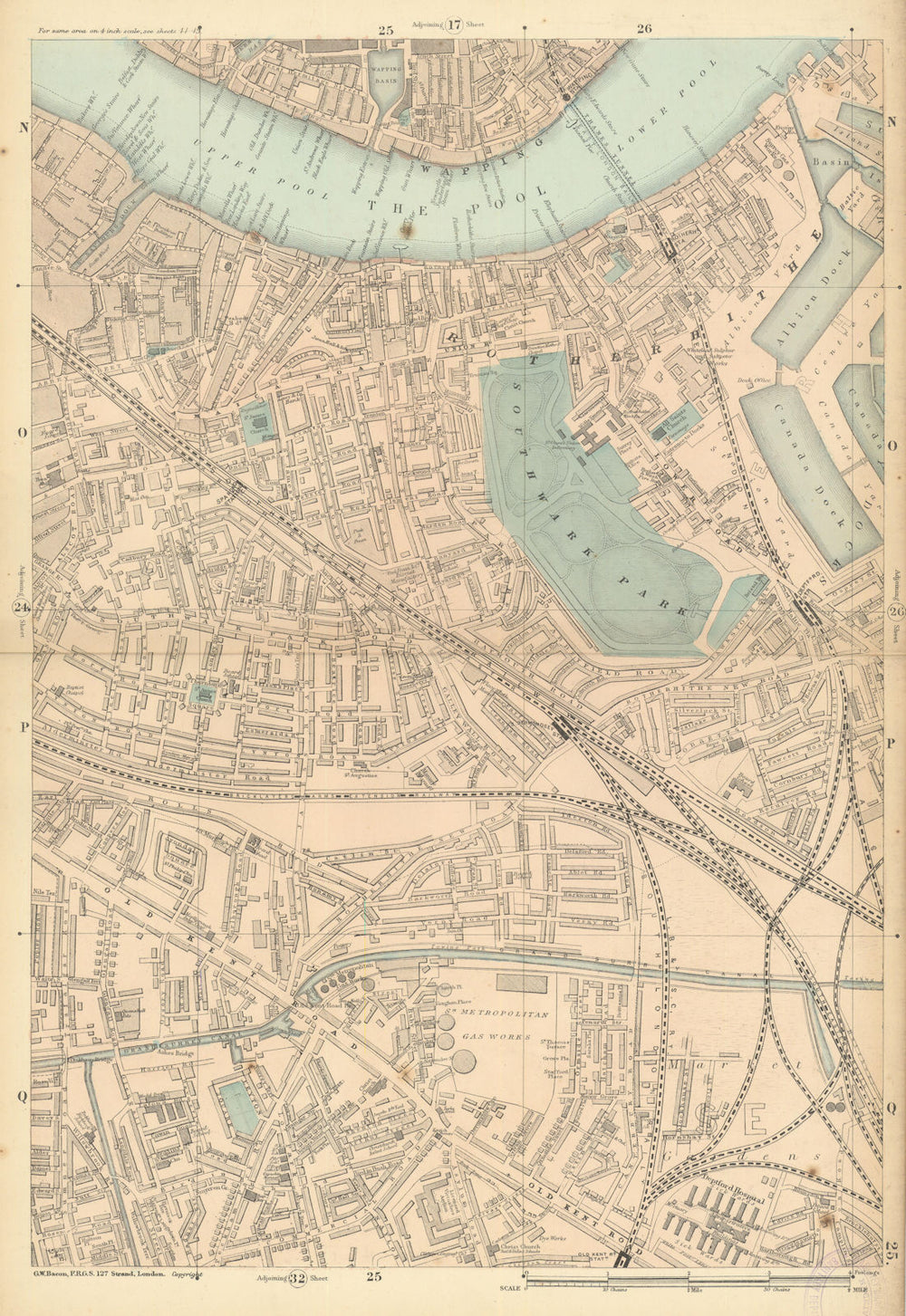 BERMONDSEY Rotherhithe Old Kent Road Wapping Canada Water Surrey Quays 1886 map