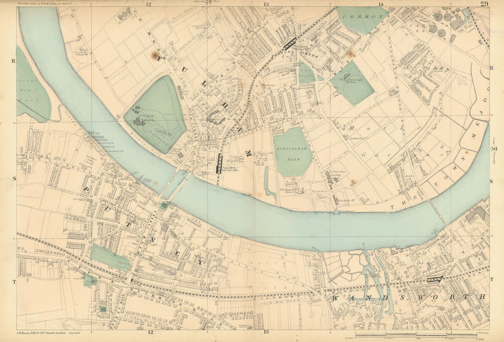 FULHAM & PUTNEY Wandsworth Sands End East Putney Parsons Green 1886 old map