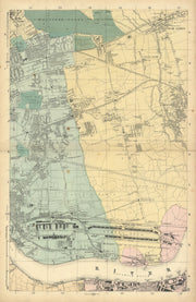 LONDON Royal Docks Woolwich Wanstead West/E Ham Beckton Barking Ilford 1886 map