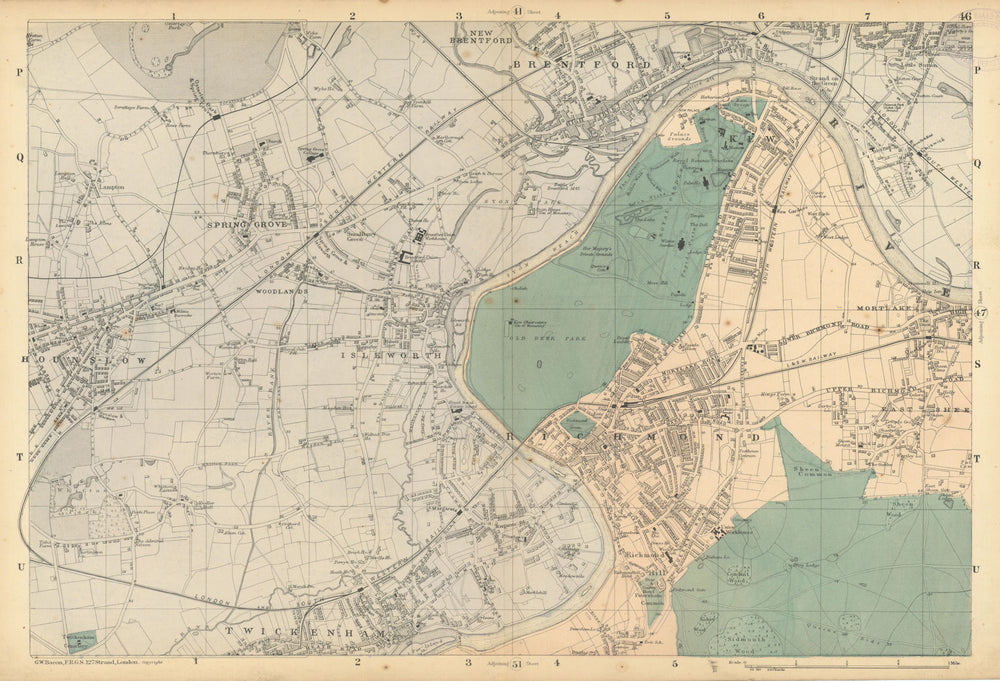 RICHMOND/HOUNSLOW Kew Isleworth Brentford Spring Grove Mortlake. BACON  1886 map