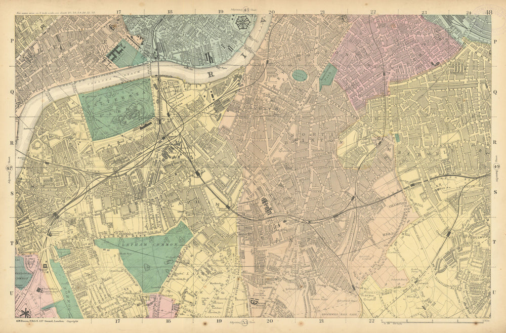 S LONDON Clapham Brixton Lambeth Battersea Chelsea Camberwell. BACON  1886 map