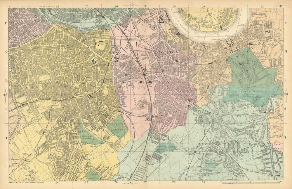 LONDON SOUTH Camberwell Greenwich Deptford Lewisham Southwark. BACON  1886 map
