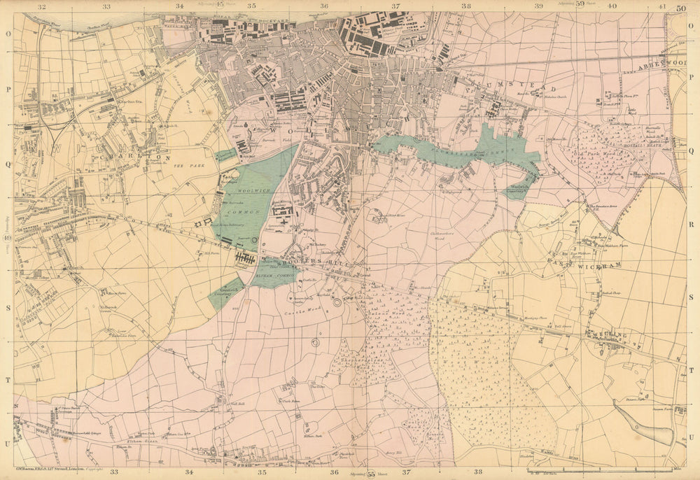 WOOLWICH Charlton Eltham Bexley Plumstead Shooters H Greenwich.BACON  1886 map
