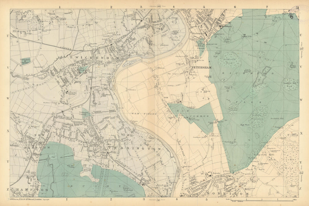 SW LONDON Twickenham Kingston Teddington Hampton Richmond. BACON  1886 old map
