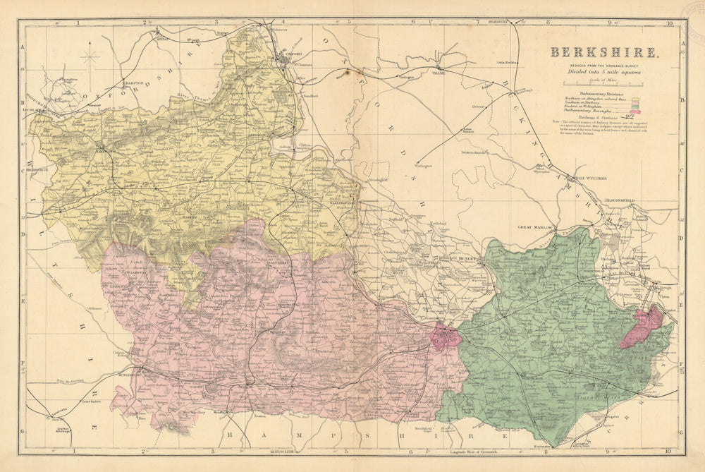 BERKSHIRE county map.Parliamentary constituencies divisions.Railways.BACON 1886