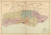 SUSSEX county map. Parliamentary constituencies divisions. Railways. BACON 1886
