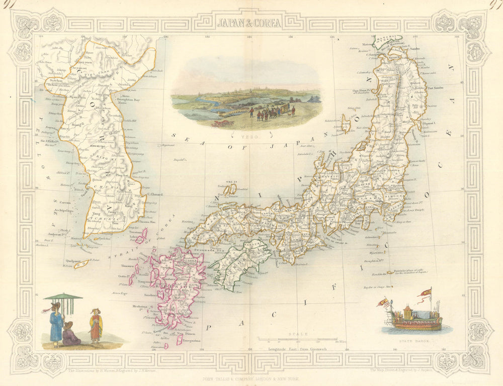 JAPAN & COREA /Korea. Yedo (Tokyo) King-ki-Tao (Seoul). TALLIS & RAPKIN 1851 map