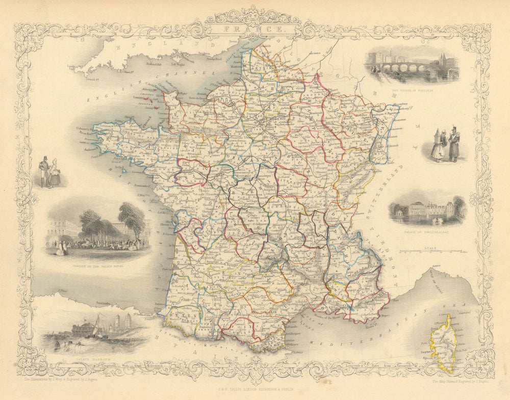 FRANCE in Provinces wiithout Comté de Nice & Savoy/Savoie RAPKIN/TALLIS 1851 map