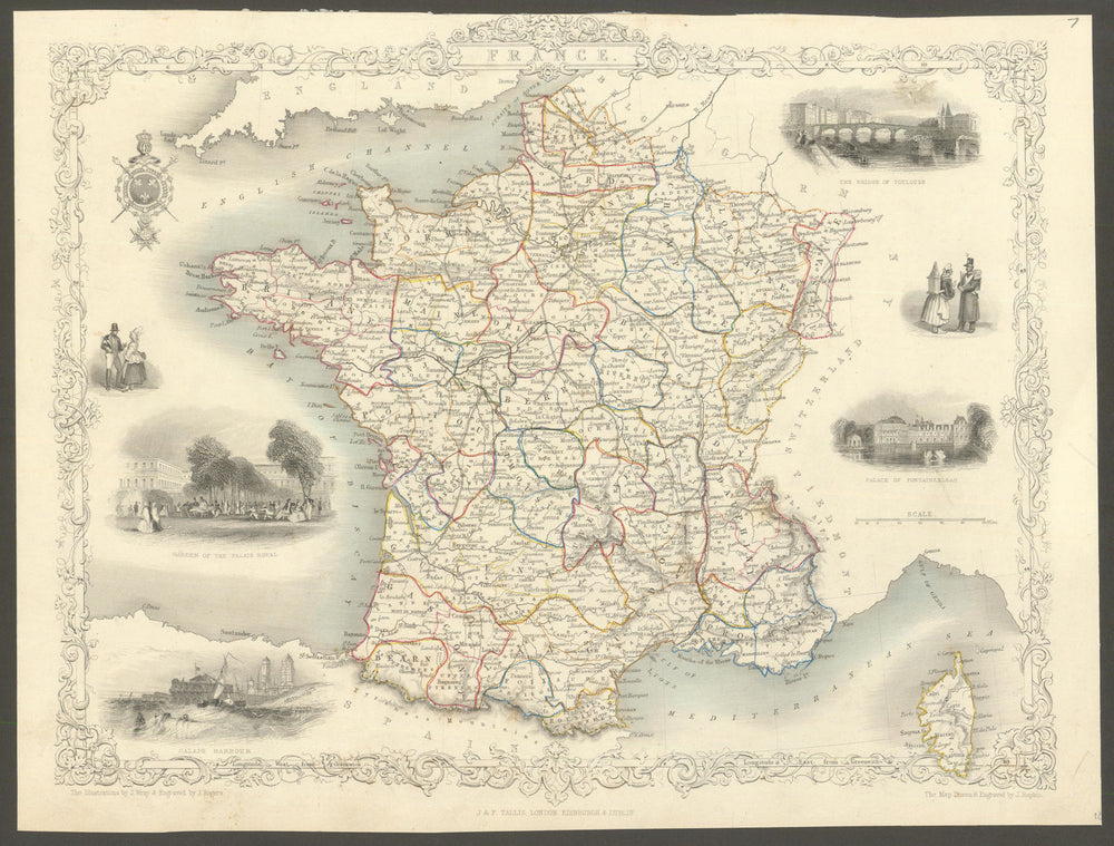 FRANCE in Provinces wiithout Comté de Nice & Savoy/Savoie RAPKIN/TALLIS 1851 map