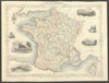 FRANCE in Provinces wiithout Comté de Nice & Savoy/Savoie RAPKIN/TALLIS 1851 map