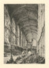 Interior of King’s College, Cambridge—antique etching by H. Toussaint 1881