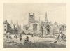 Market Hill, Cambridge — antique untitled etching by H. Toussaint 1881 print