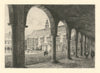 Neville’s Court, Trinity College, Cambridge—antique etching by H. Toussaint 1881