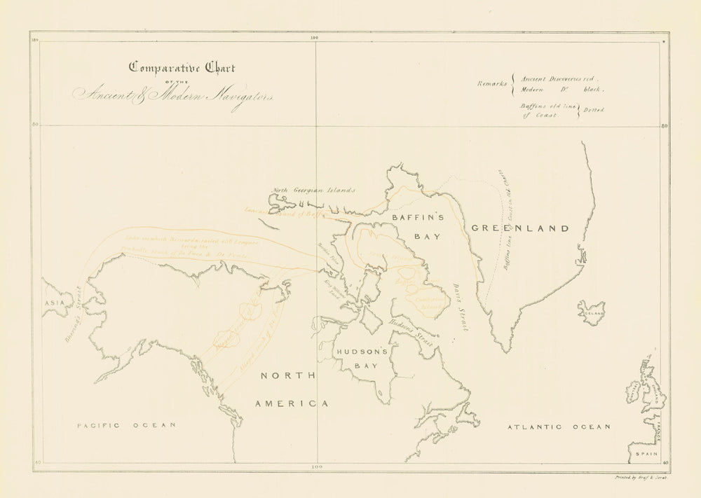 Comparative chart of the ancient & modern navigators—John Ross—Arctic 1835 map