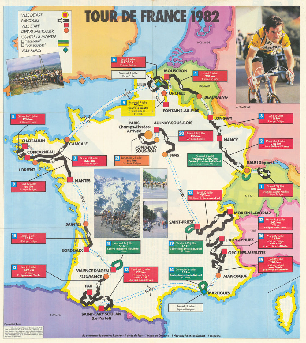 L'Itinéraire du Tour de France—Pif Gadget/Miroir Sprint—Cycling poster map 1982