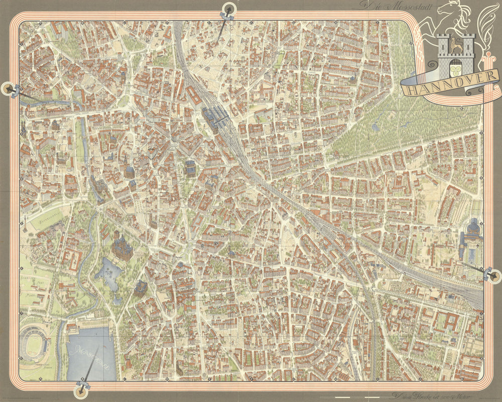 Hannover/Hanover pictorial bird's eye view city plan #13 — Bollmann 1955 map
