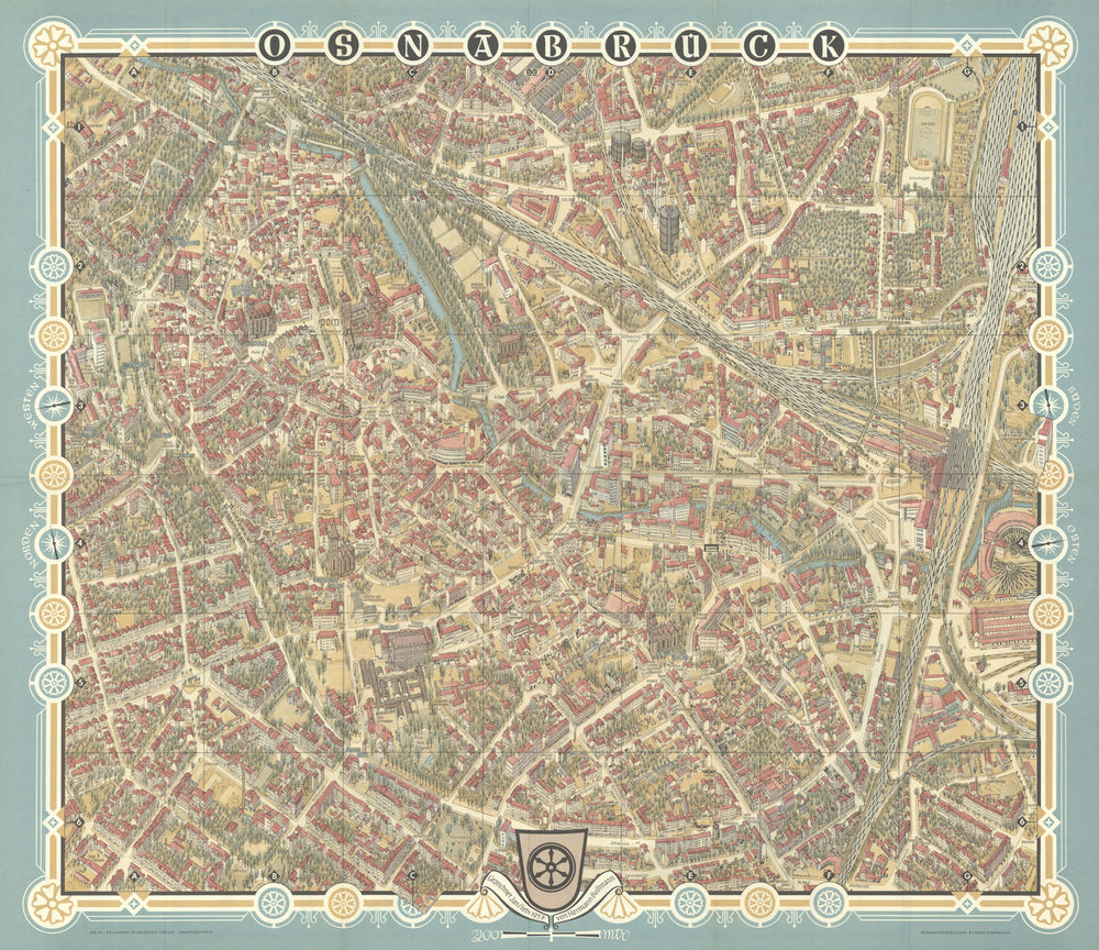 Osnabrück pictorial bird's eye view city plan #16 — Bollmann — Bildkart 1957 map