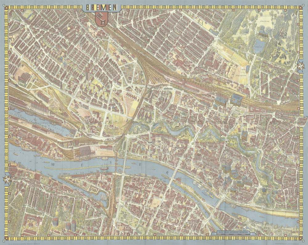 Bremen pictorial bird's eye view city plan #25 — Bollmann — Bildkart 1961 map