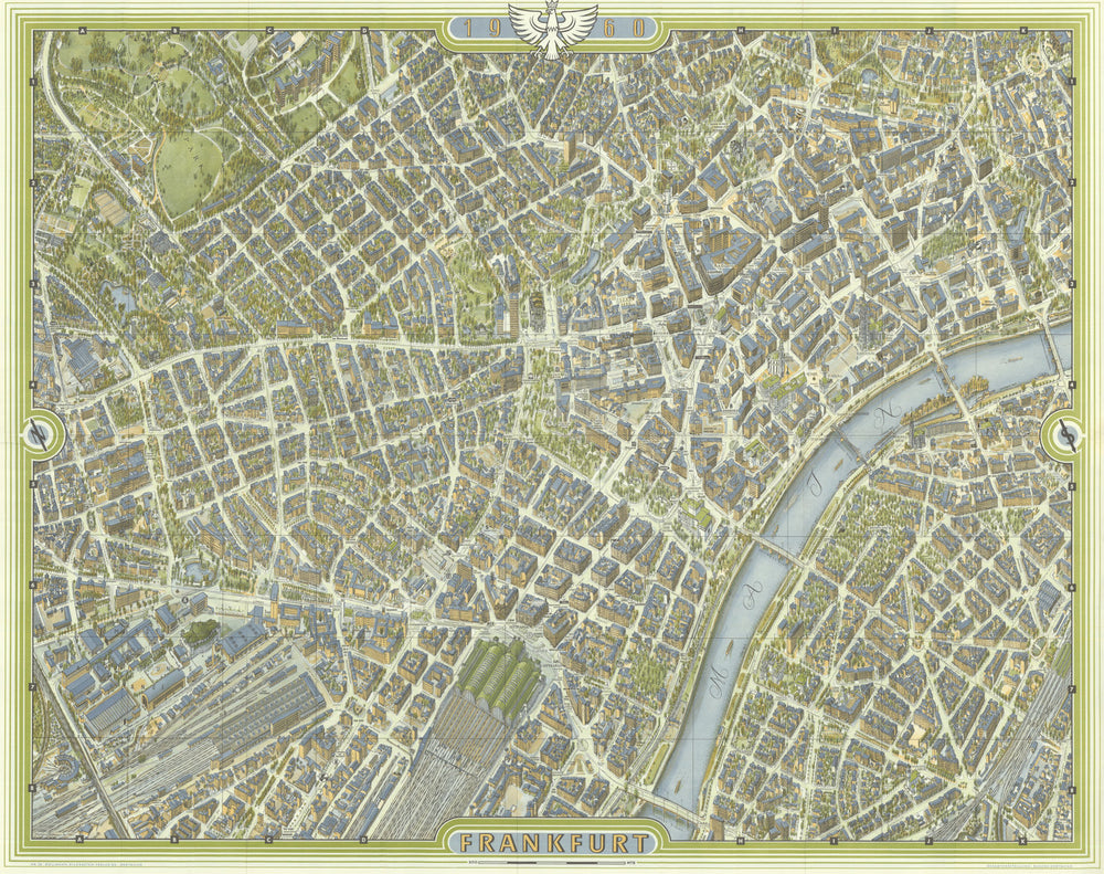 Frankfurt am Main pictorial bird's eye view city plan #28 — Bollmann 1960 map