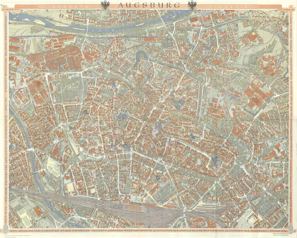 Augsburg pictorial bird's eye view city plan #38 — Bollmann — Bildkart 1963 map