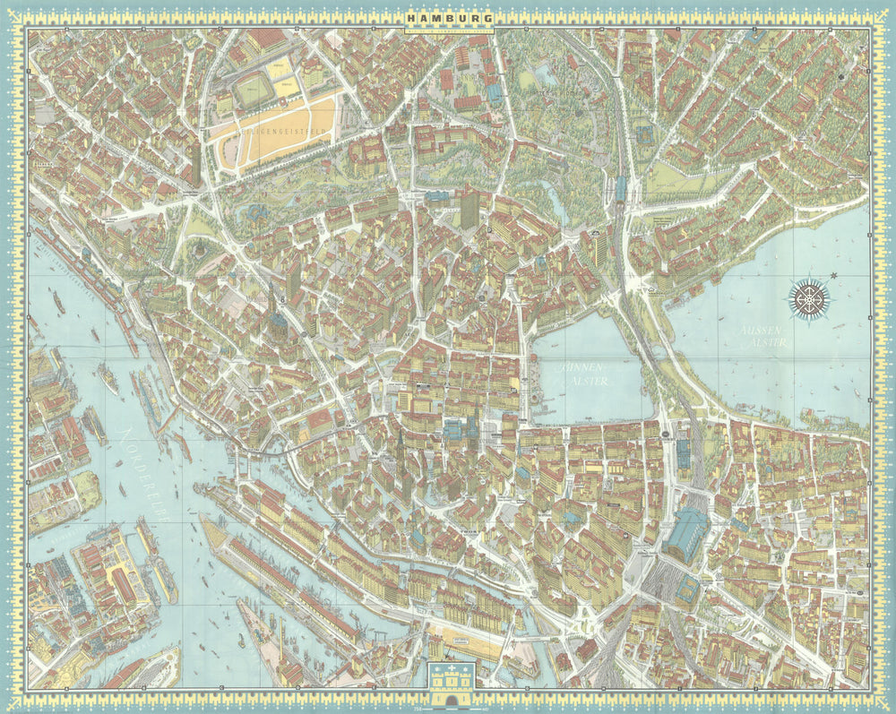 Hamburg pictorial bird's eye view city plan #43 — Bollmann — Bildkart 1964 map