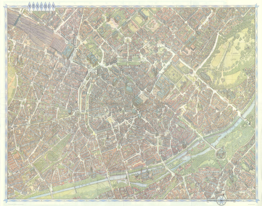 München/Munich pictorial bird's eye view city plan #46—Hermann Bollmann 1964 map