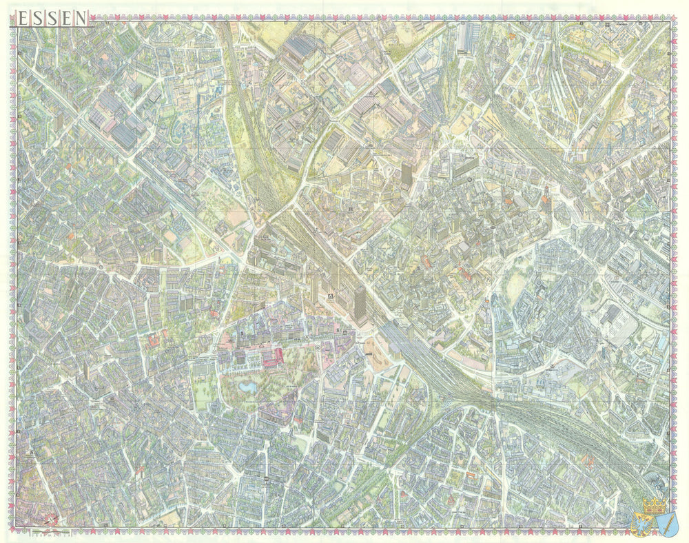 Essen pictorial bird's eye view city plan #47—Hermann Bollmann—Bildkart 1964 map