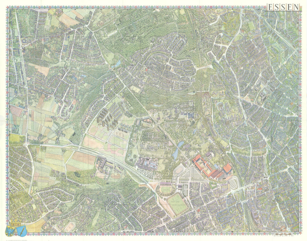 Essen Gruga edition pictorial bird's eye view city plan #48 — Bollmann 1964 map
