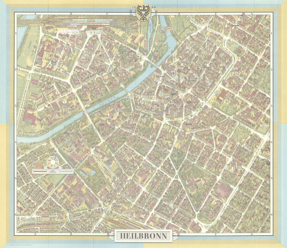 Heilbronn pictorial bird's eye view city plan #72 — Bollmann — Bildkart 1968 map