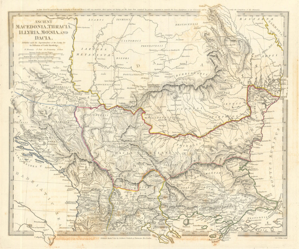 BALKANS ANCIENT. Macedonia, Thracia, Illyria, Moesia and Dacia. SDUK 1844 map