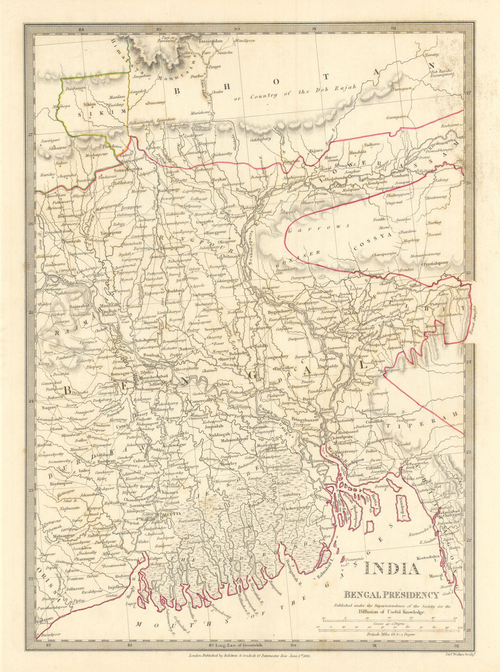 BENGAL BANGLADESH. Chittagong Chotogram Sikkim Bhutan Meghalaya. SDUK 1844 map