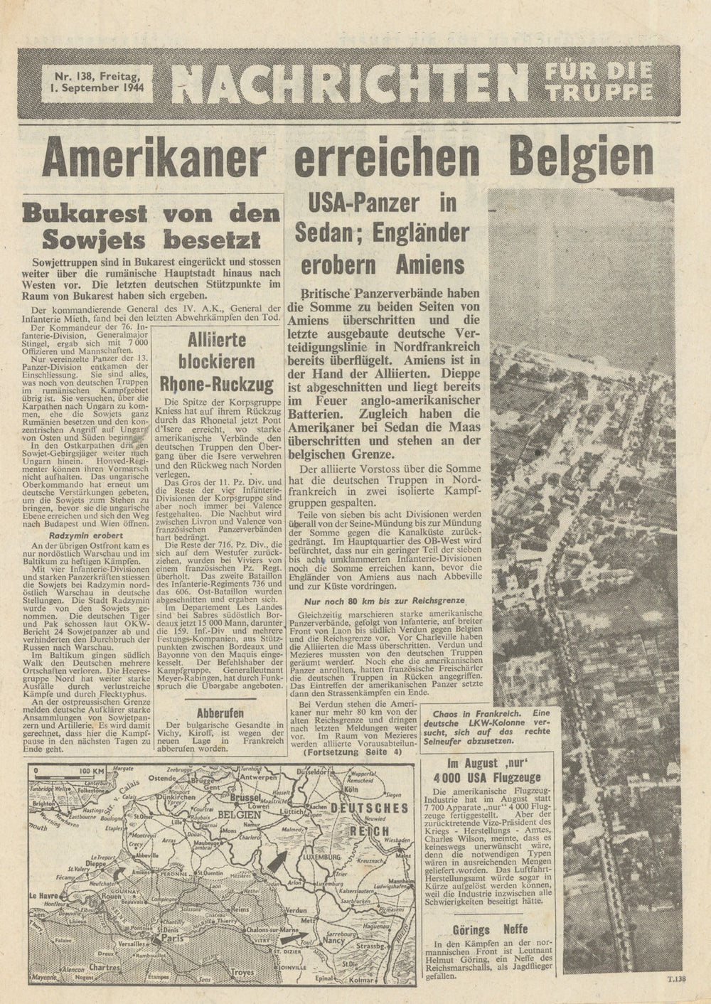 Nachrichten für die Truppe—#138—Allied PSYOPS airdrop newssheet/map—1 Sept 1944