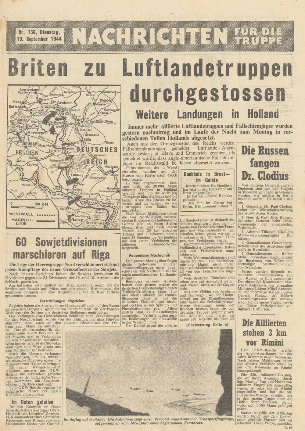 Nachrichten für die Truppe—#156—Allied PSYOPS airdrop newssheet/map—19 Sept 1944