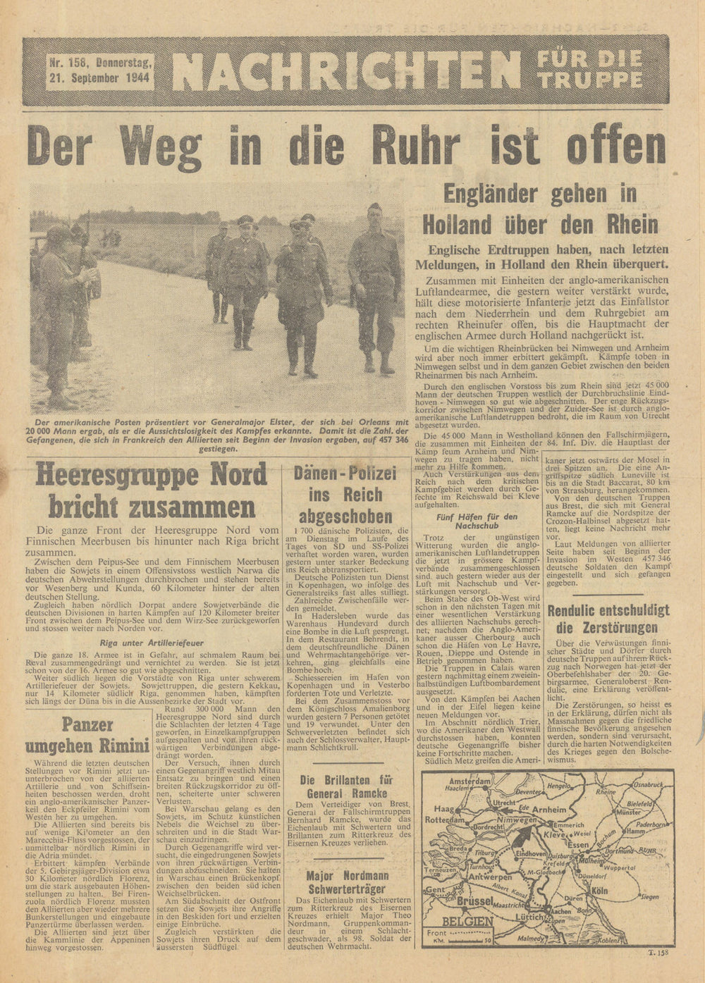 Nachrichten für die Truppe—#158—Allied PSYOPS airdrop newssheet/map—21 Sept 1944