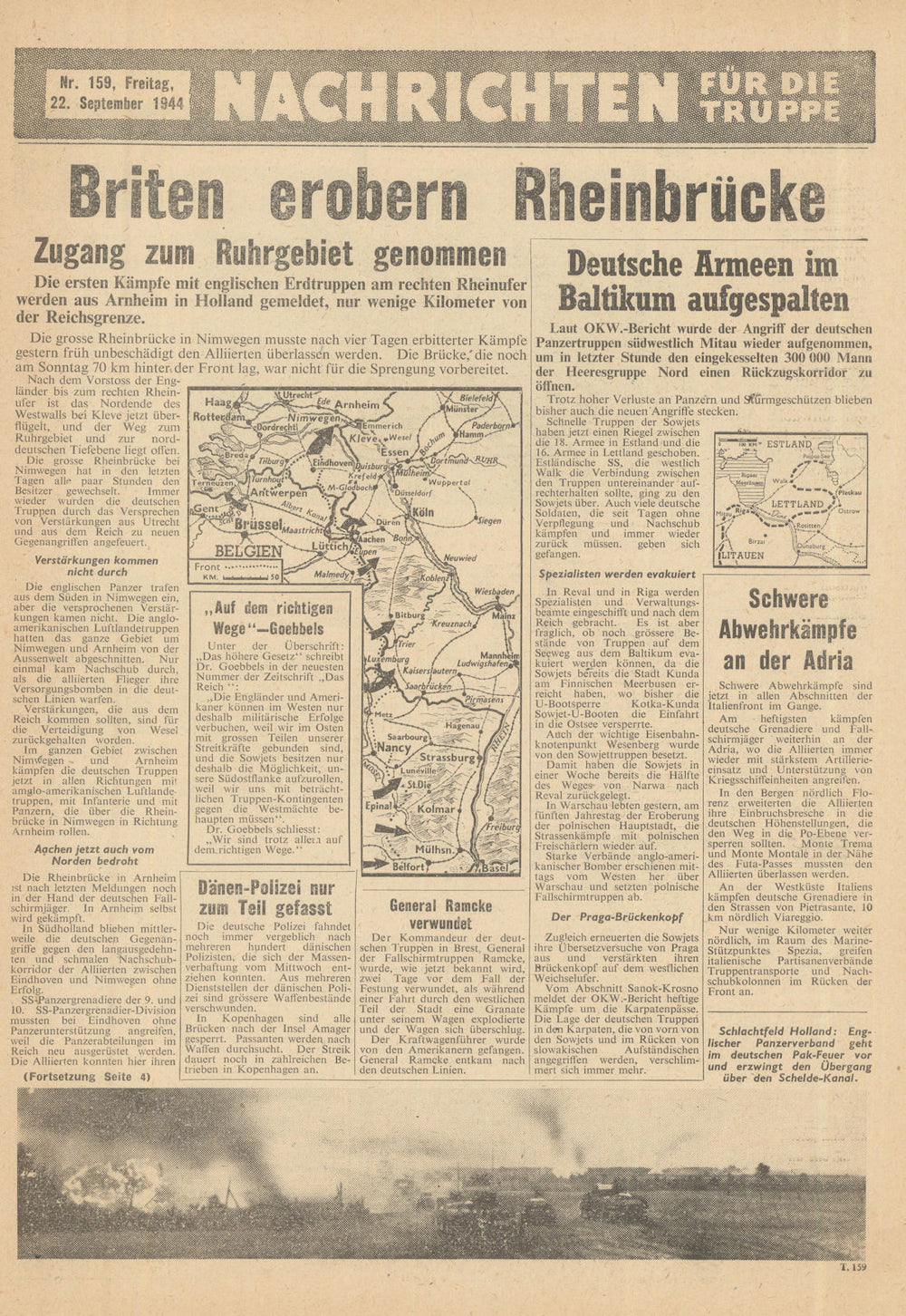 Nachrichten für die Truppe—#159—Allied PSYOPS airdrop newssheet/map—22 Sept 1944