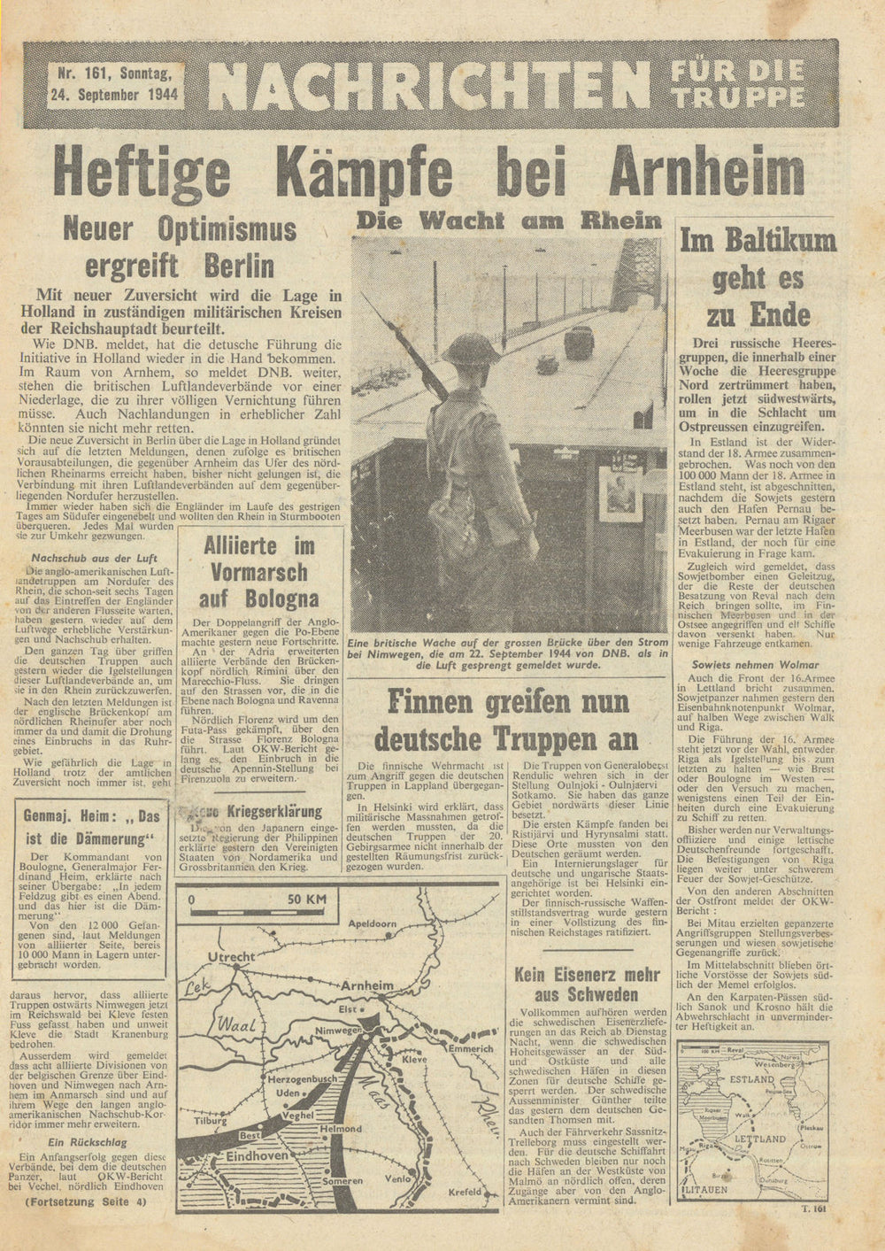 Nachrichten für die Truppe—#161—Allied PSYOPS airdrop newssheet/map—24 Sept 1944