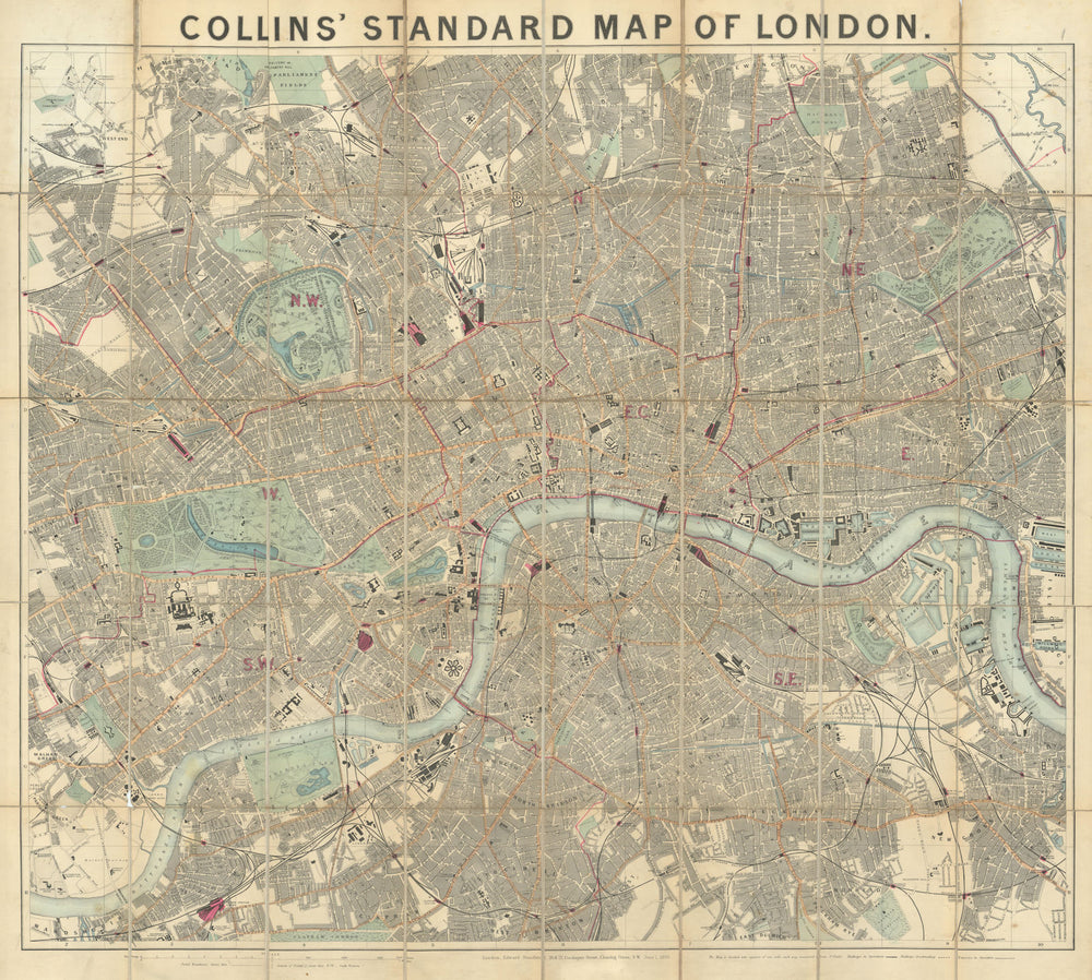 Collins' Standard Map of London—Stanford/Jarman—78 x 87 cm folding map 1892