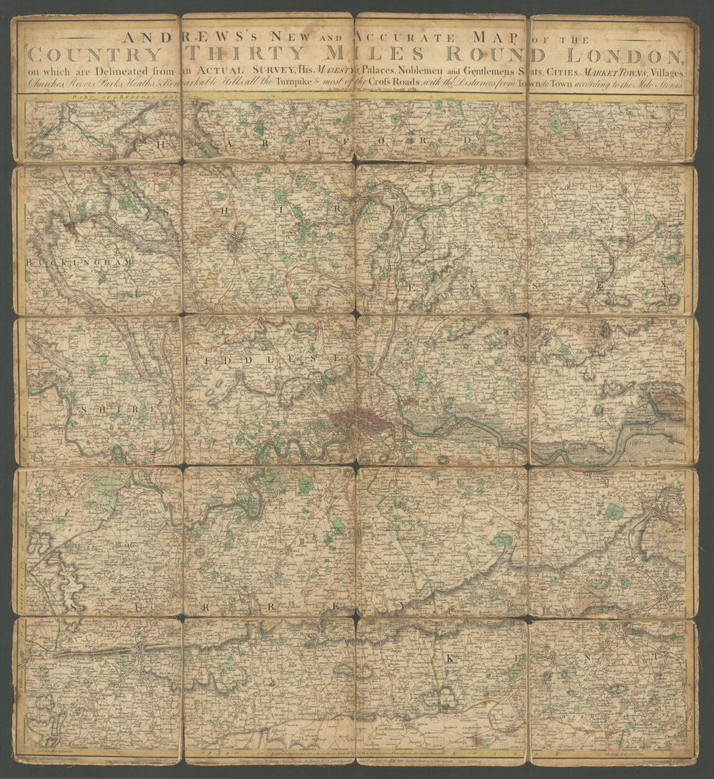 Andrews's New and Accurate Map of the Country Thirty Miles Round London 1783